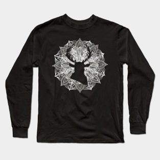 White Mandala Circle Deer Long Sleeve T-Shirt